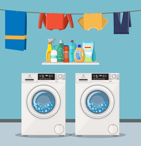 Wash machine with laundry service icons Stock Vector by ©drogatnev